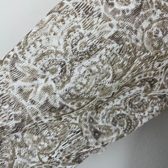 Chico's Lace Overlay Top Cream Ivory‎ Size 2 M Sheer Fringe Long Sleeve Blouse - Picture 4 of 7